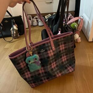 Coach Pink and Black Checkered Tote